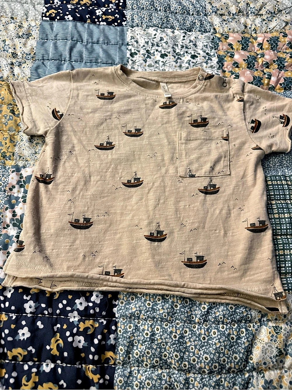 Rylee + Cru Baby Boat Print Short Sleeve Tee Beige & Blue